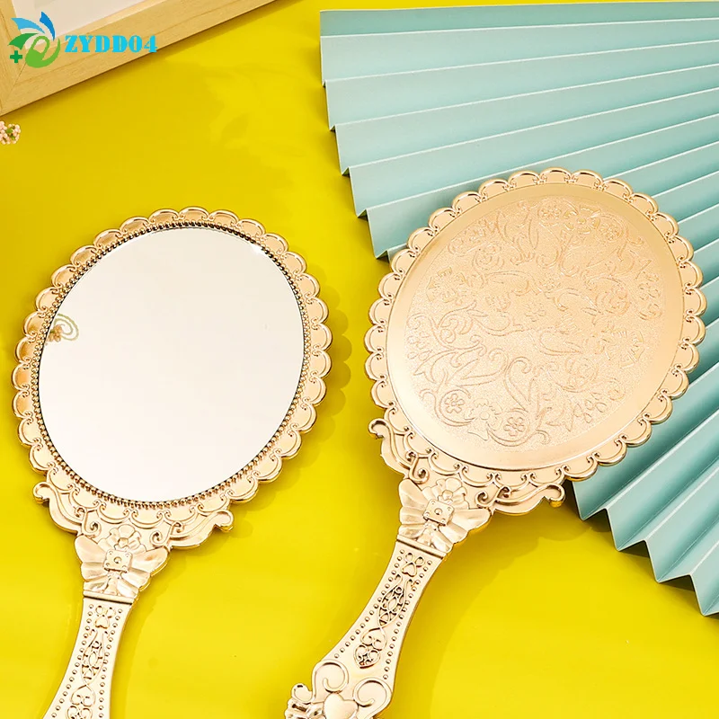 ● 1 قطعة اليد عقد مرآة ماكياج خمر البيضاوي مرآة مستديرة استعادة نوبل المحمولة الطرق القديمة المحكمة مرآة الجمال أداة #1