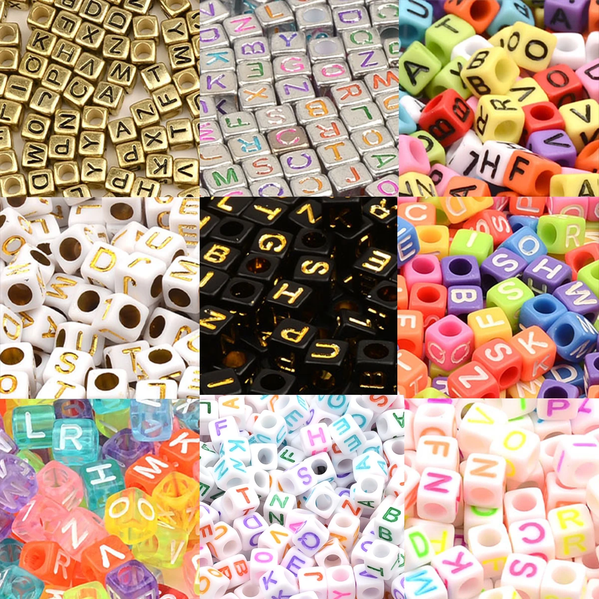 About 120pcs Random Color 6mm Square Acrylic Alphabet Letter Beads DIY Bracelet Handmade Craft Supplies