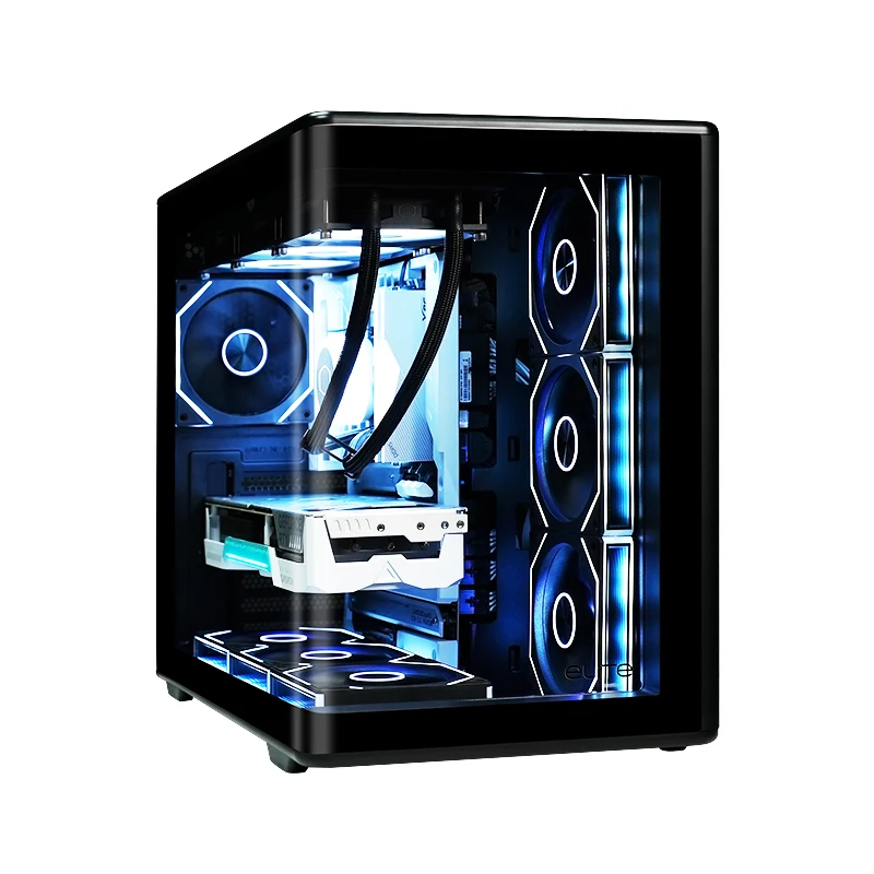 حافظة كمبيوتر مكتبي Cooler Master Elite 600 ATX بتصميم متكامل من الزجاج المنحني لعرض البحر يدعم تبريد المياه 360 درجة من النوع C