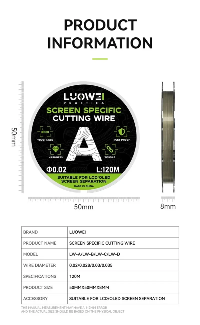 LUOWEI Superfeiner Schneiddraht für LCD-Bildschirm-Reparaturen ohne Beschädigung des Telefons 0,02/0,028/0,03/0,035mm Bildschirm-Entfernungsdraht – Detail 7