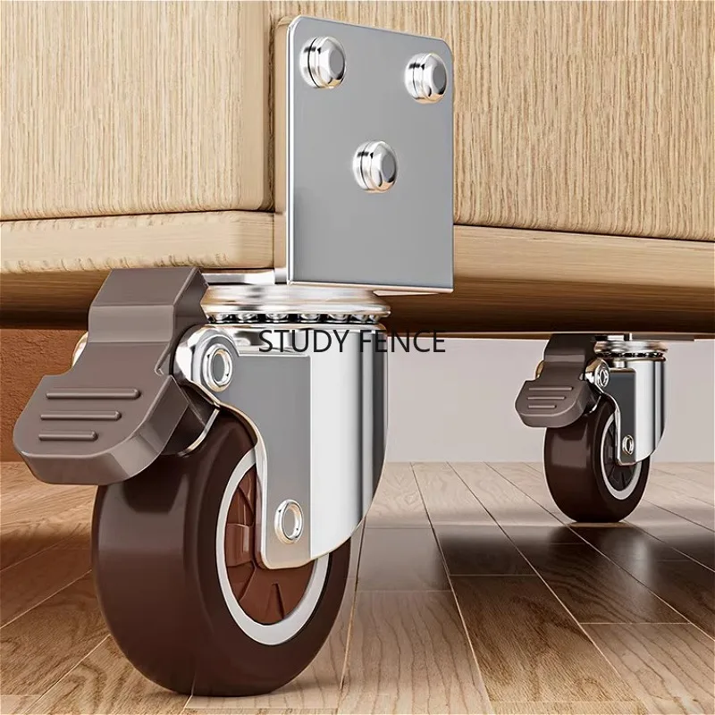 4PCS Silent L-shaped Universal Wheel Strong Load-bearing Pulley Rubber Wheels for Hand Carts Directional Brake Wheel with Screws