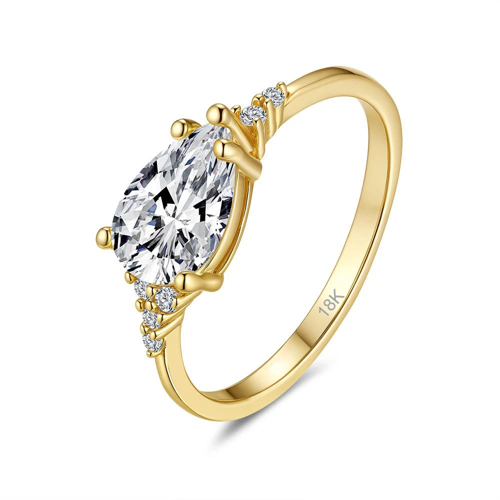 Lumira Real 18K Gold 1.5 Carat Pear-Shaped Moissanite Ring for Women, Sparkling Waterdrop Pav Diamond Rings