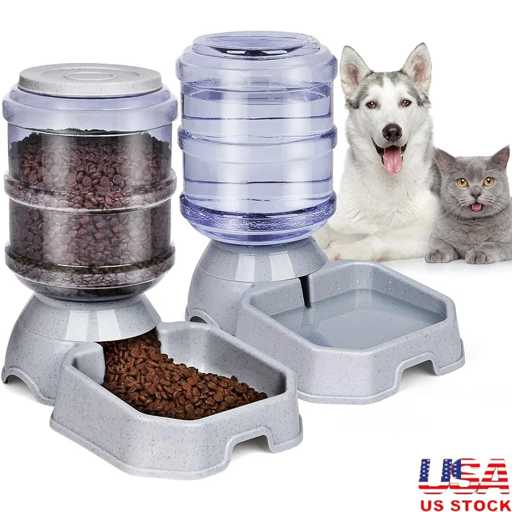 

Automatic Pet Feeder Water Dispenser Dogs Cats BPA-Free Self Feeding Gravity Refill Easy Clean 1 Gallon Durable Plastic