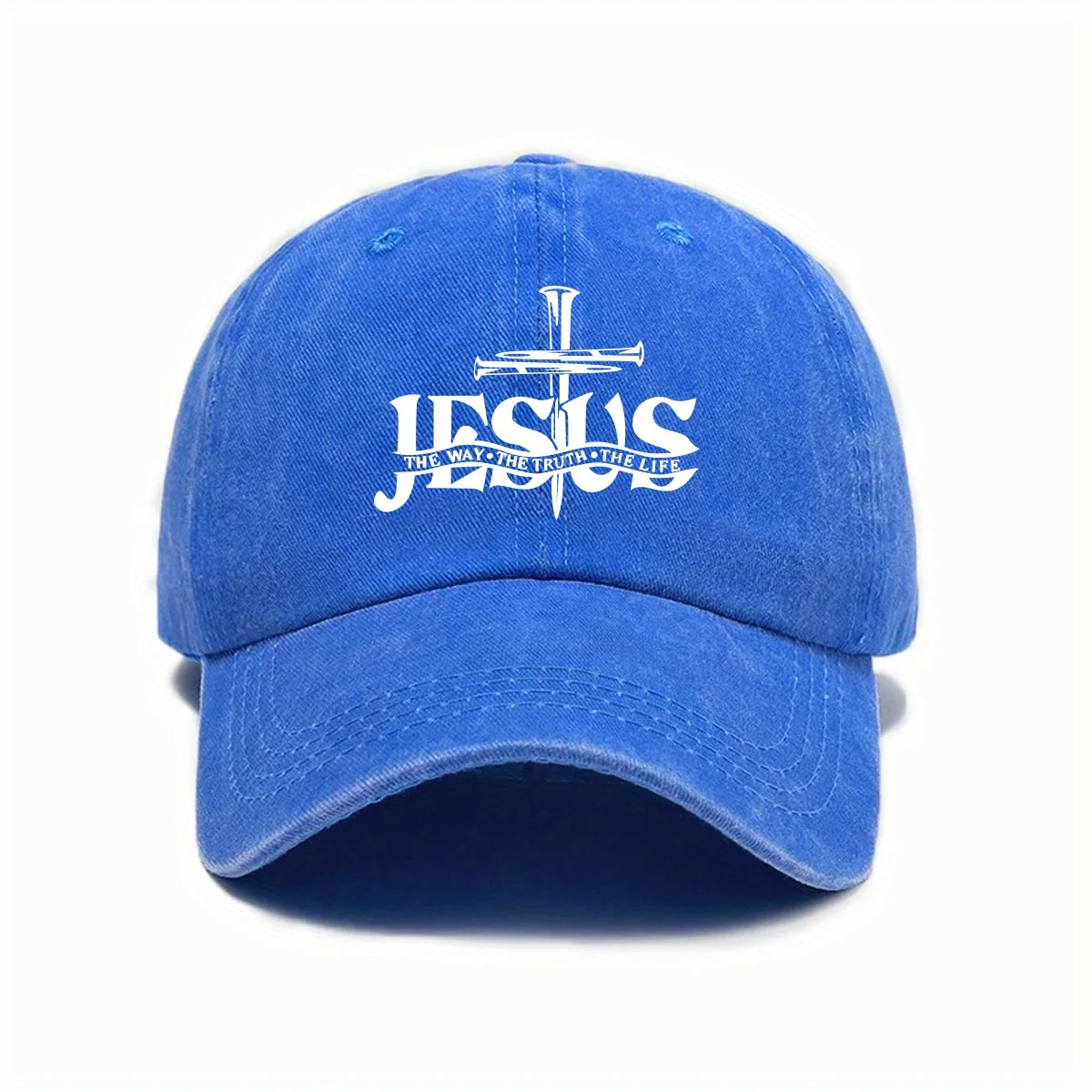 Vintage-Style Washed Baseball Cap with Jesus Embroidery - Adjustable, Sun-Protective Polyester Dad Hat in Multiple Colors