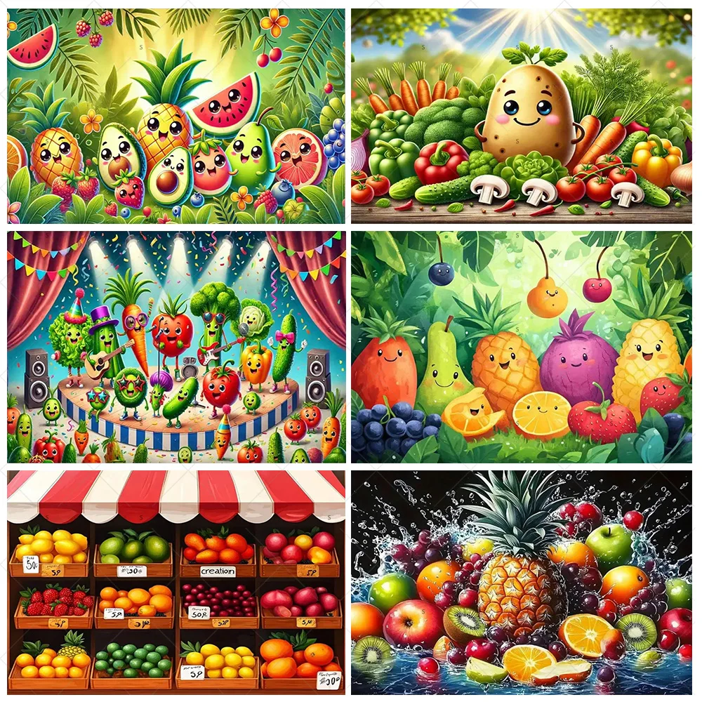 

Colorful Food Sensory Fruit Photography Backdrop Fruit And Vegetable Theme Party Decor Background Baby Shower Supplies Kid Gifts