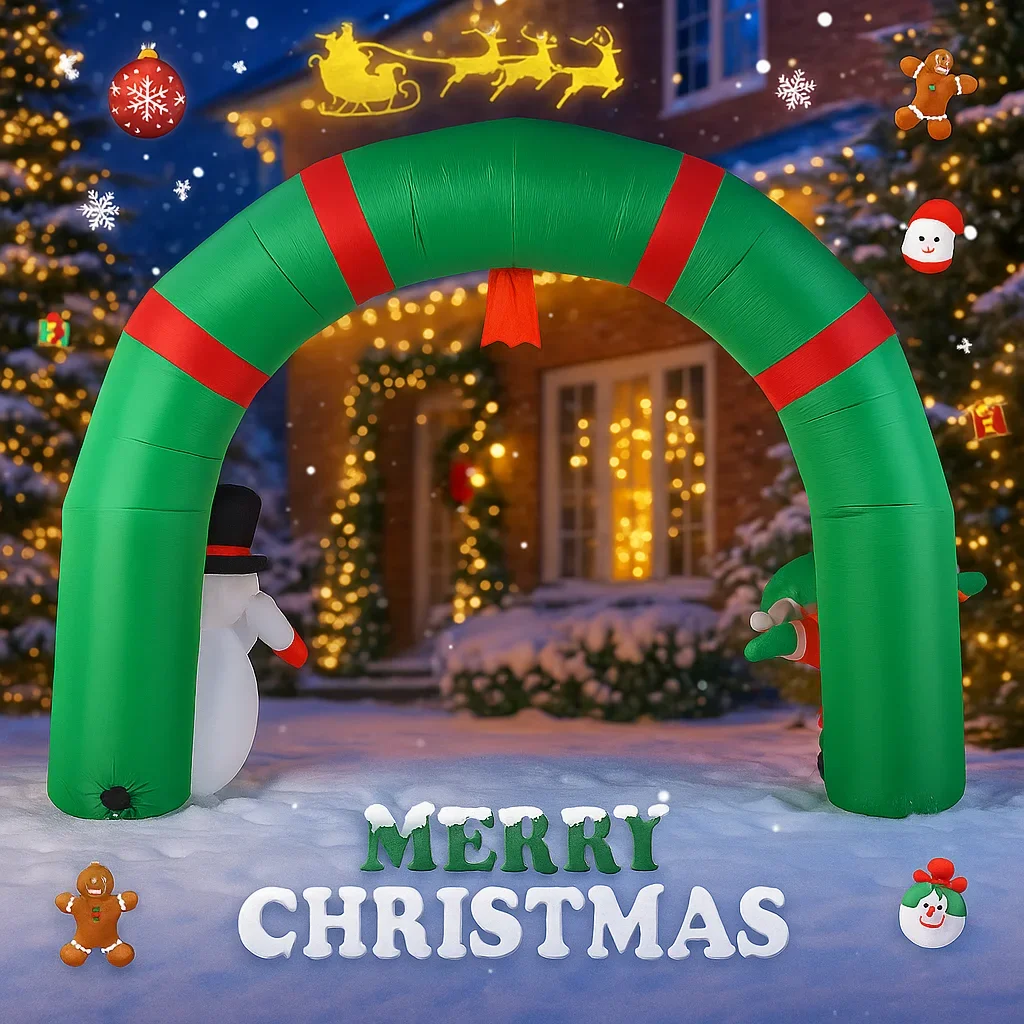 Arco inflable de decoración de patio con luz LED de 10,2 pies, Papá Noel, muñeco de nieve, juguete, suministros de Navidad, adornos para el hogar, regalo de vacaciones de Navidad