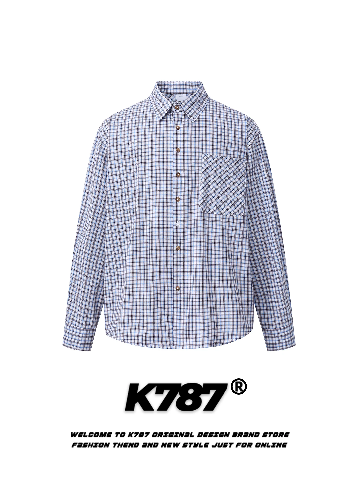 

K787 American Sle Casual Plaid Splicing Long Sve irt Loose Fit ex Vintage Spring Couple's irt Coat Youth Trend