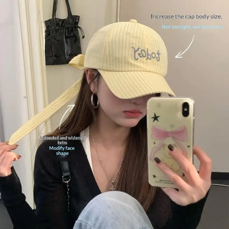 Embroidered Letter Baseball Cap Striped Design Sweet Bow Tie Sports Hat Bow Ribbon Design Cotton Material Embroidered Letter Ca