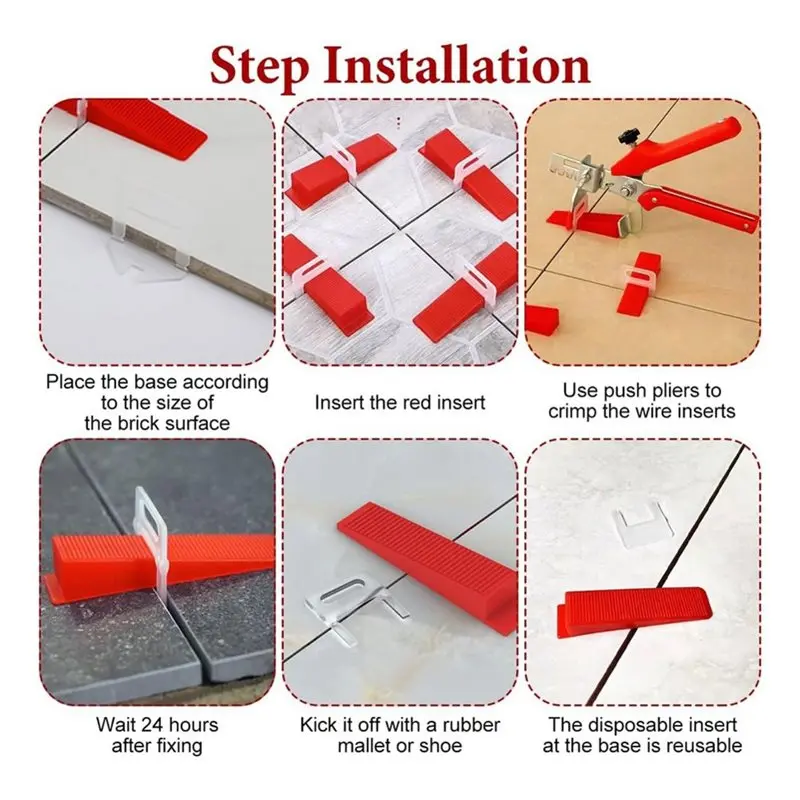 A02F-Reusable Wedges(200), 1/8 Inch, Tile Leveling System Kit With Plier& 300 Clips For Floor Wall Tiles