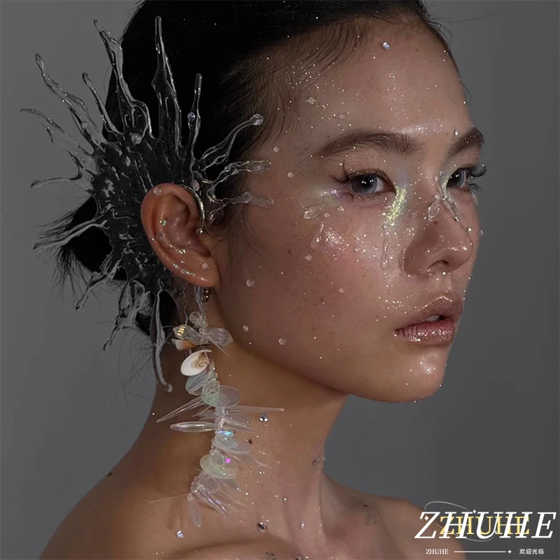 إكسسوارات مجوهرات فنية فريدة من نوعها على شكل موجة مائية، أساور أذن عصرية للنساء والرجال، مجوهرات أذن عصرية لالتقاط الصور والوسائط الاجتماعية V