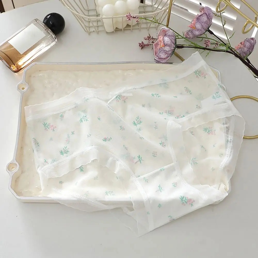 5 個のファッション超薄型メッシュフラワーパンティーシームレスミッドウエスト透明花ブリーフパンツ下着女性女の子