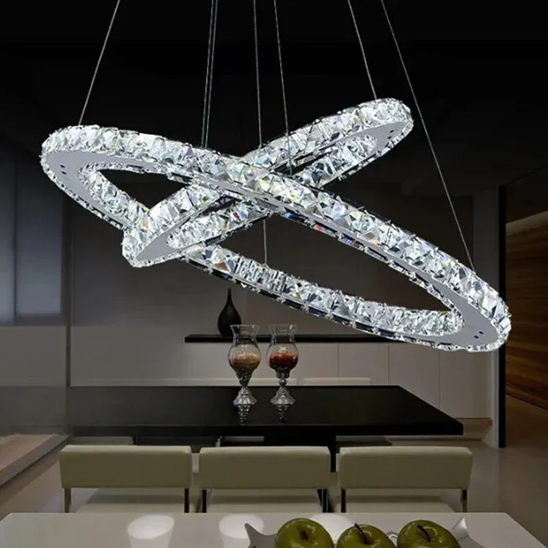 Hot sale Diamond 2 Ring LED K9 Crystal LED Chandelier Light Modern Crtstal lamp Circles fixture 100% Guarantee