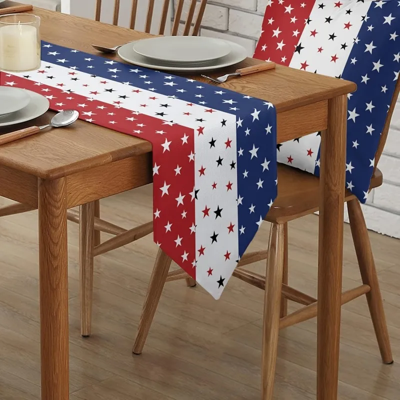 Independence Day Linen Tablecloth, With Patriotic Red, White And Blue Design, Suitable For Both Family And Outdoor Parties
