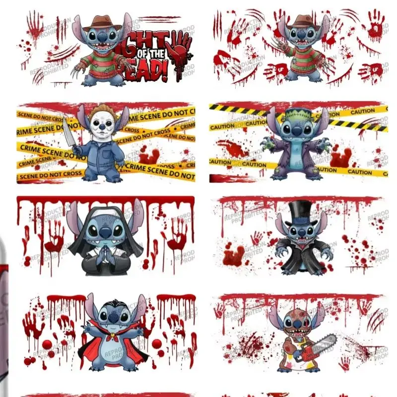 

Halloween Stitch Killer Series UV DTF Transfer Sticker For 16OZ Cup Wraps Glass Libbey Bottle Selfadhesive Washable DIY Decals