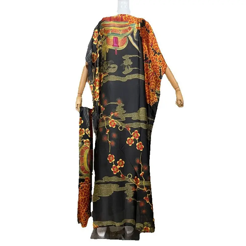 Vestido largo suelto de rayón con estampado de leopardo para mujer, ropa africana de gran tamaño, Dubai, Dashiki, Abaya, diseño con bufanda, 2023