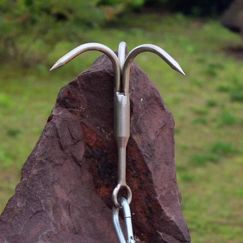 3-Claw Grappling Hook Stainless Steel Tree Climbing Hook Grappling Steel Hook Rock Climbing Claw For Outdoor Hiking Walking