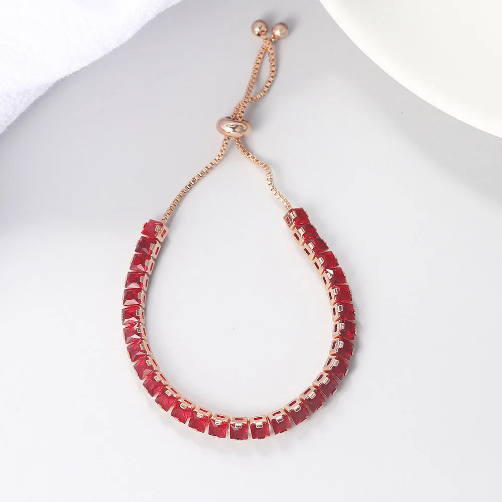 Pulsera de tenis corta ajustable de circón rojo para hombres y mujeres, cadena de cristal deslumbrante, joyería de moda, venta al por mayor