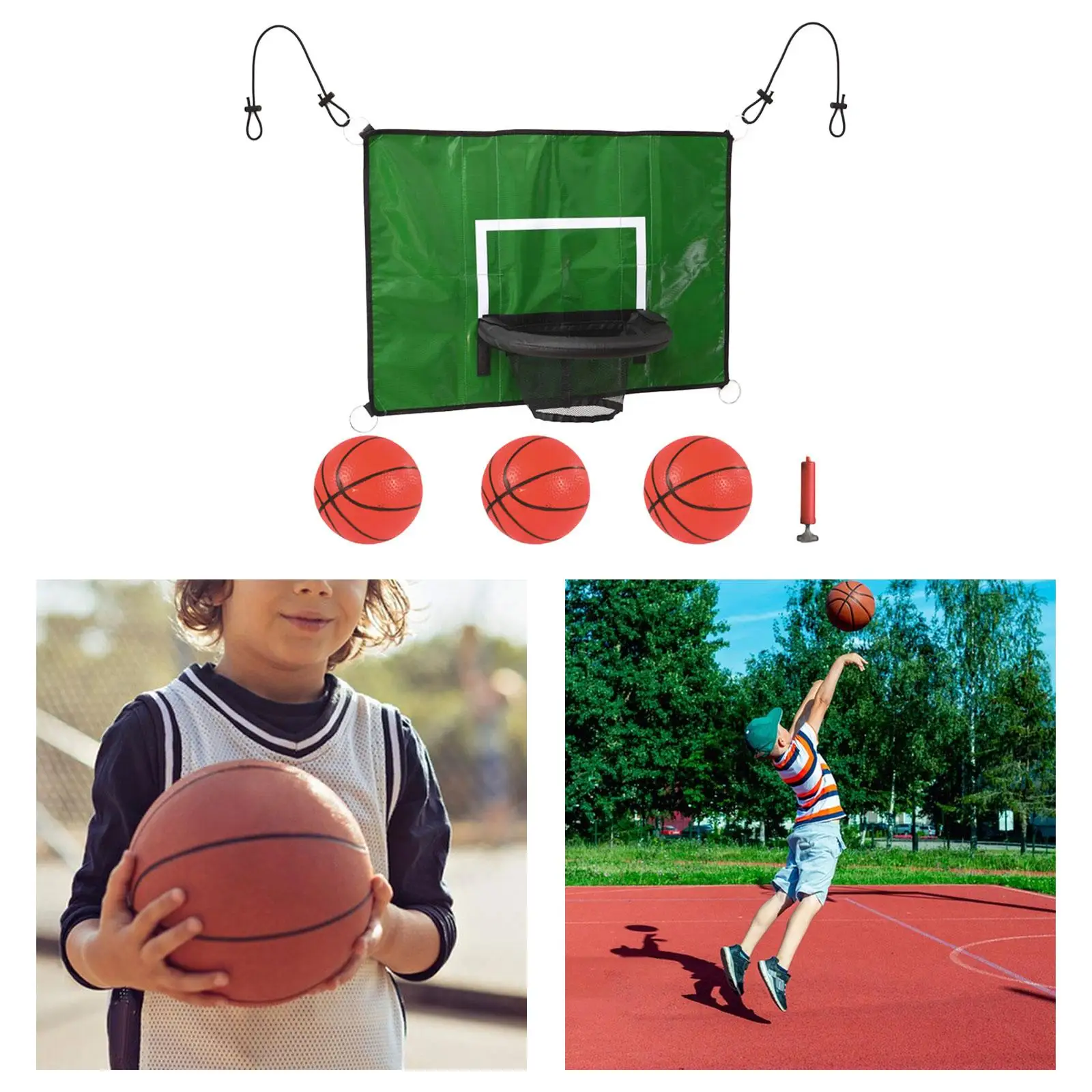 

Trampoline Basketball Hoop Set with Mini Basketballs for Most Enclosures Trampoline Portable