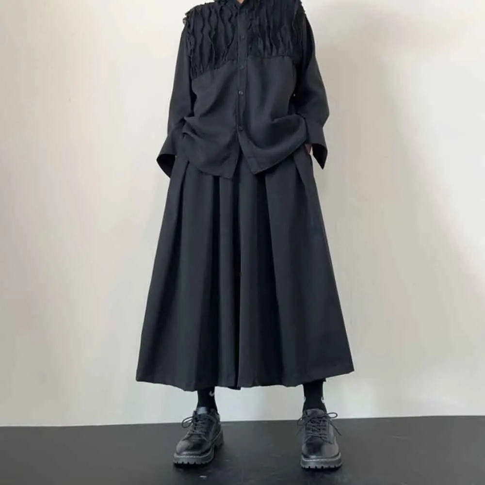 

XS-5XL Y2k темная укороченная длинная юбка, брюки, простые японские повседневные штаны самурая, уличная одежда унисекс, модная готическая хакама, унисекс 2025