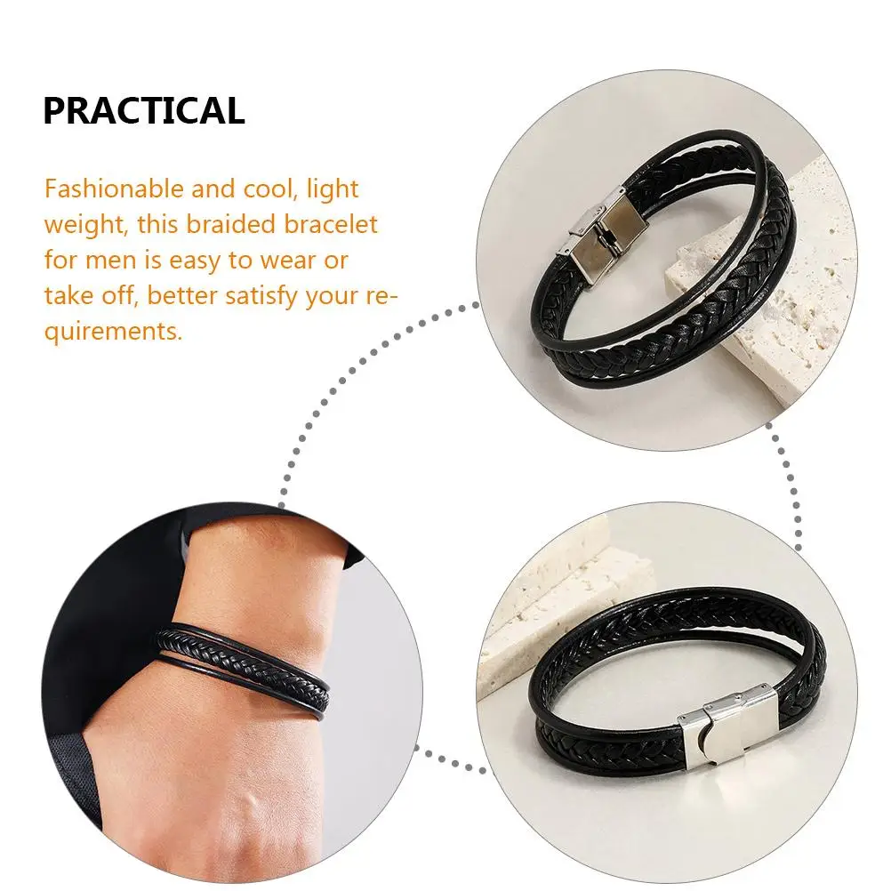 

2 Pcs Braided Bracelets Wristbands Men Bracelet Premium Materials Punk Gifts