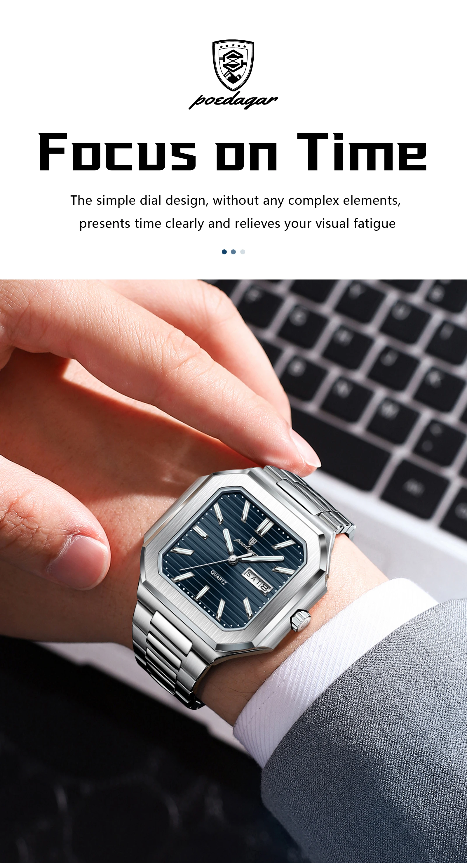 POEDAGAR Platz Mode Mann Armbanduhr Wasserdicht Leucht Datum Woche Quarz herren Uhren Edelstahl Luxus Männer Uhr Reloj – Detail 13