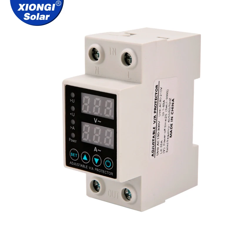 Een Dual Display 40A 63A 230V Din Rail Verstelbare digitale Over-onderspanningsrelais Overspanningsbeveiliging Limiet Overstroombeveiliging