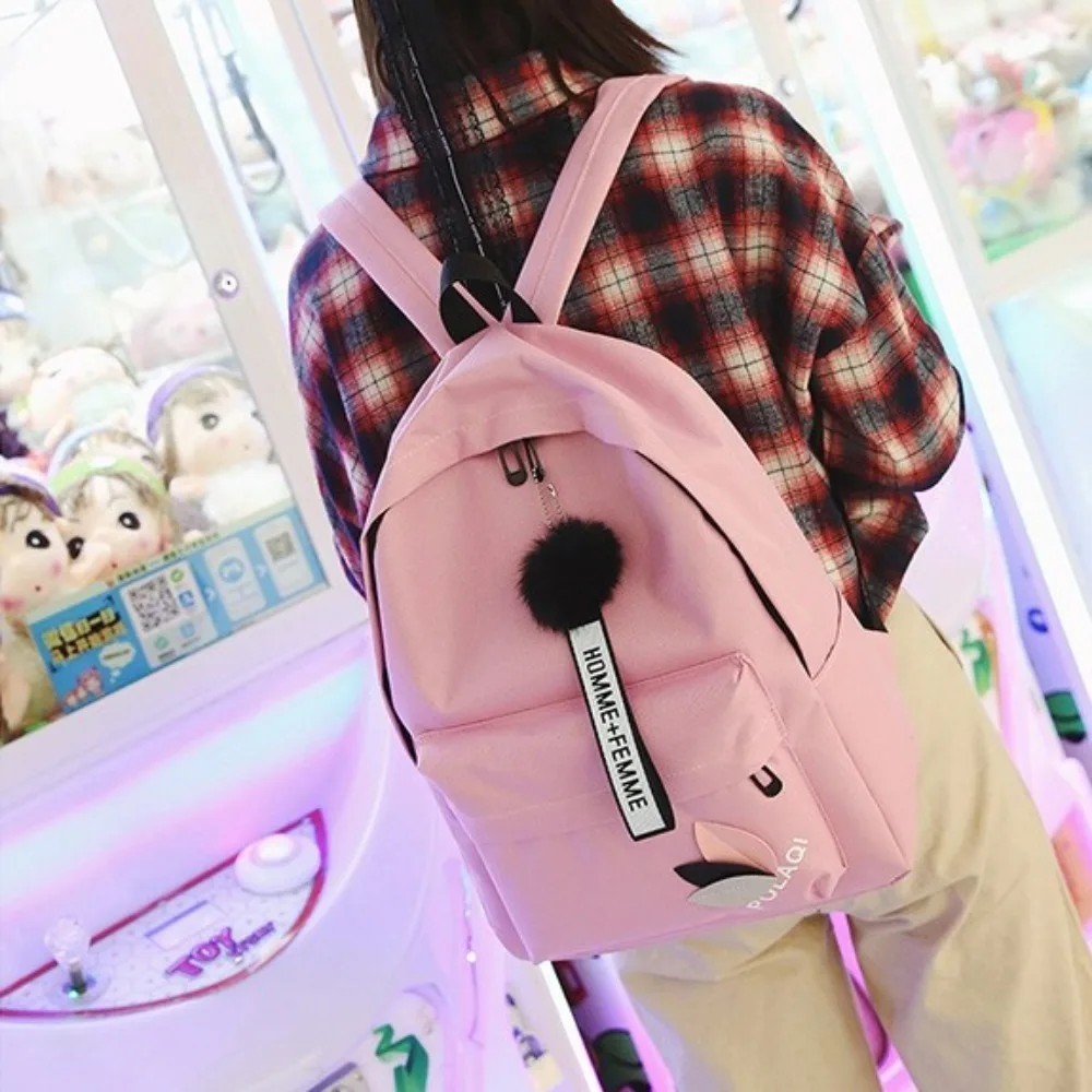 Large Capacity Printed Leaves Backpack Portable Printed Leaves Canvas Rucksack College Style Solid Color Zipper Knapsack