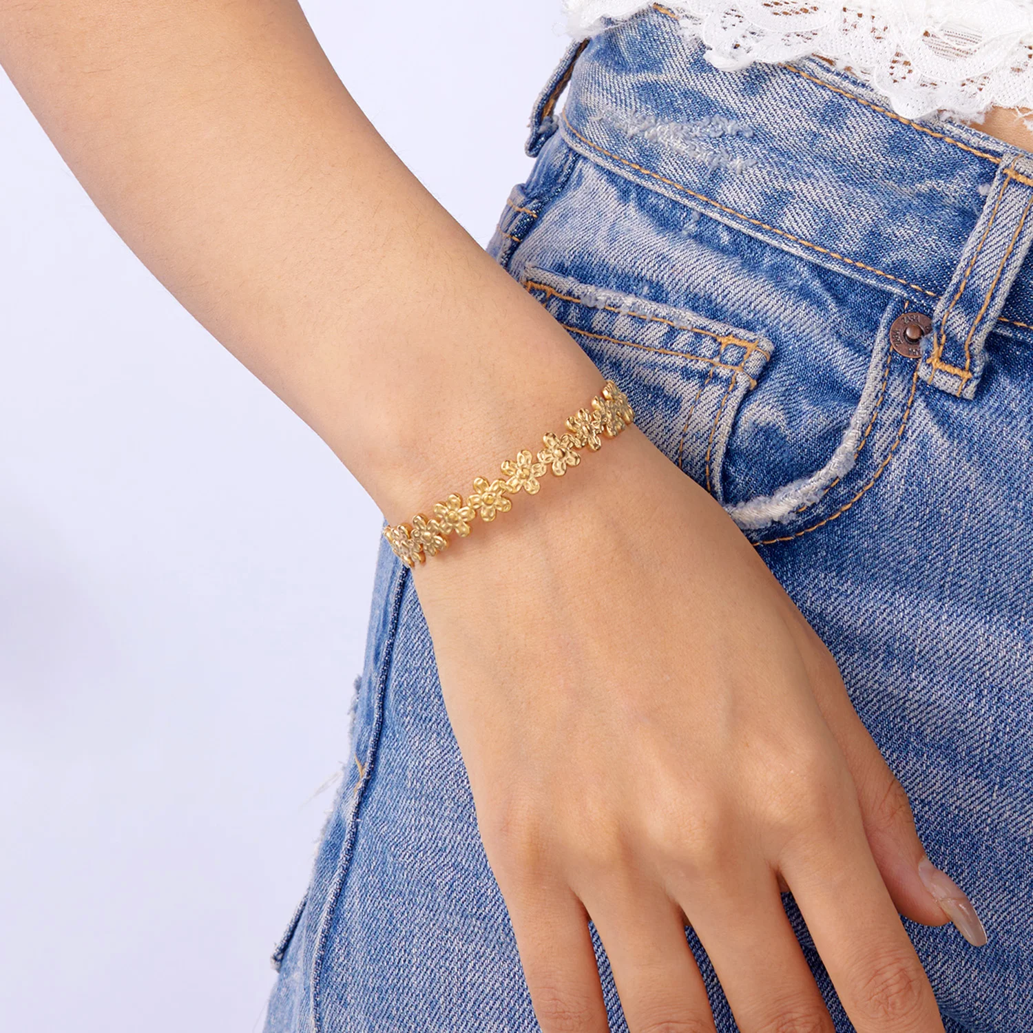 Punk Metall Edelstahl Armbänder Set Für Frauen Böhmen Herz Aushöhlen Offene Einstellbare Manschette Armreif Gold Farbe Schmuck Geschenke – Detail 3