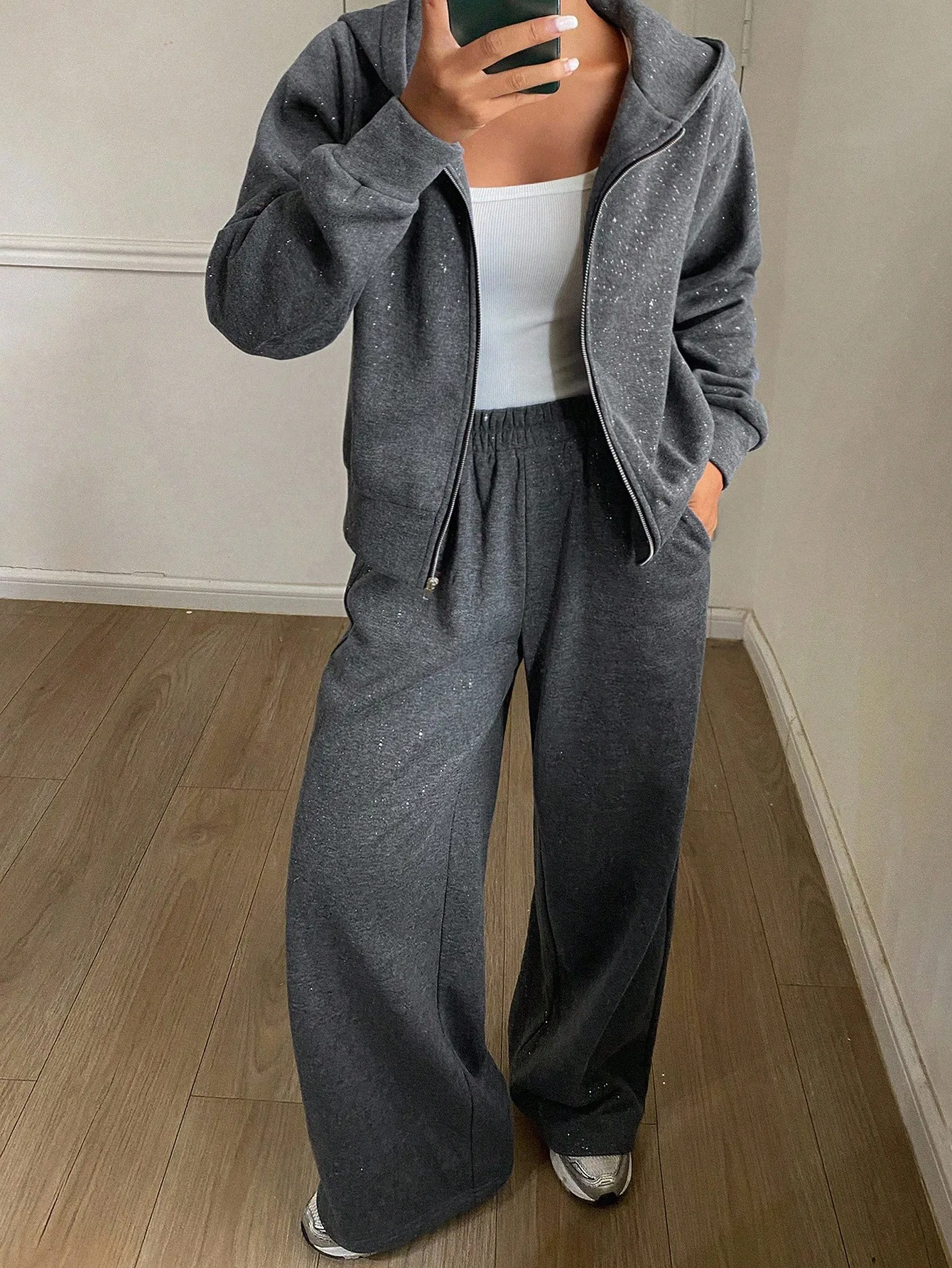 DAZY 여성 캐주얼 후드 스웨트셔츠 스웨트셔츠와 와이드 레그 팬츠 2피스 세트, 가을