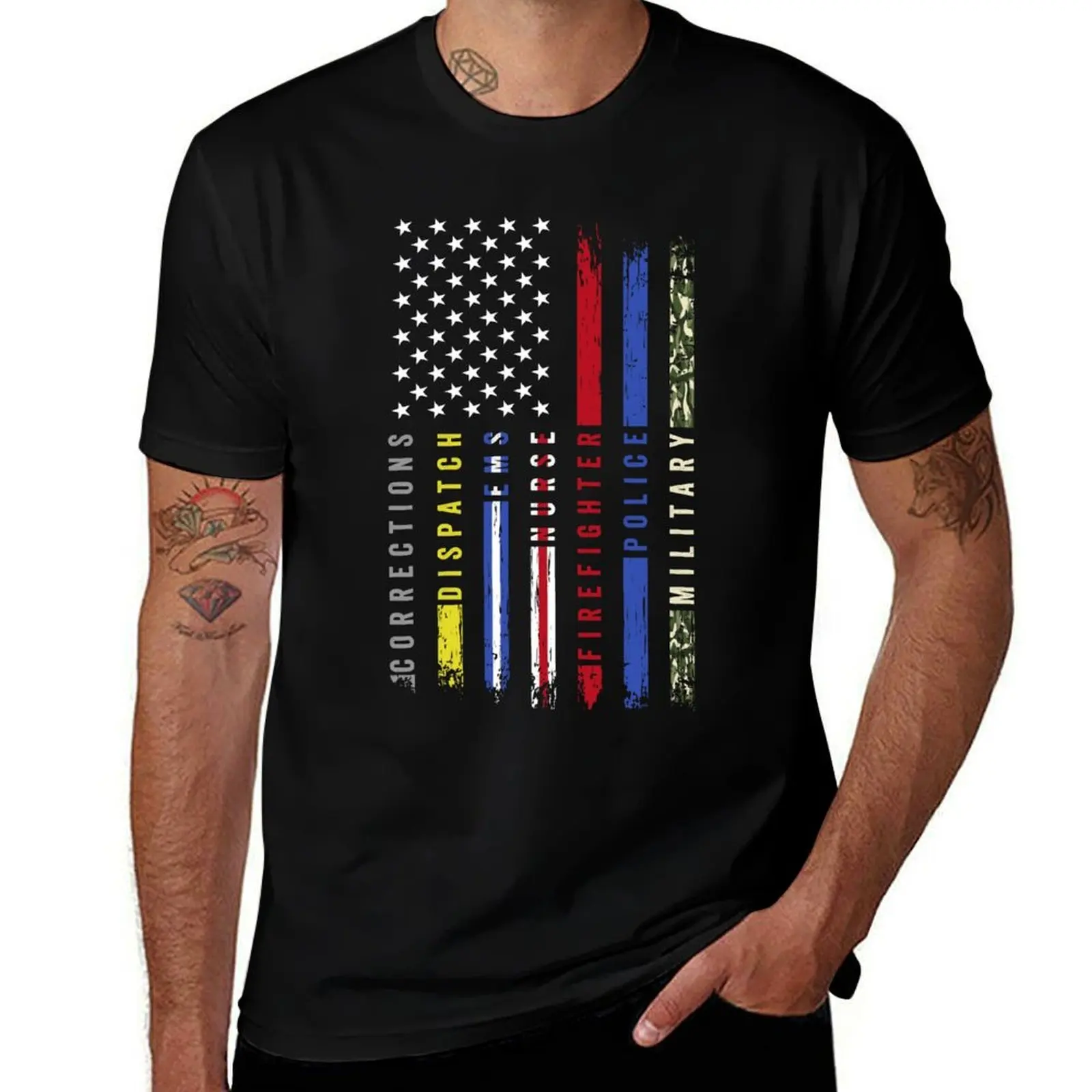 First Responders Hero Flag USA Thin Line Salute T-Shirt Work Casual Loose Fit T-Shirt