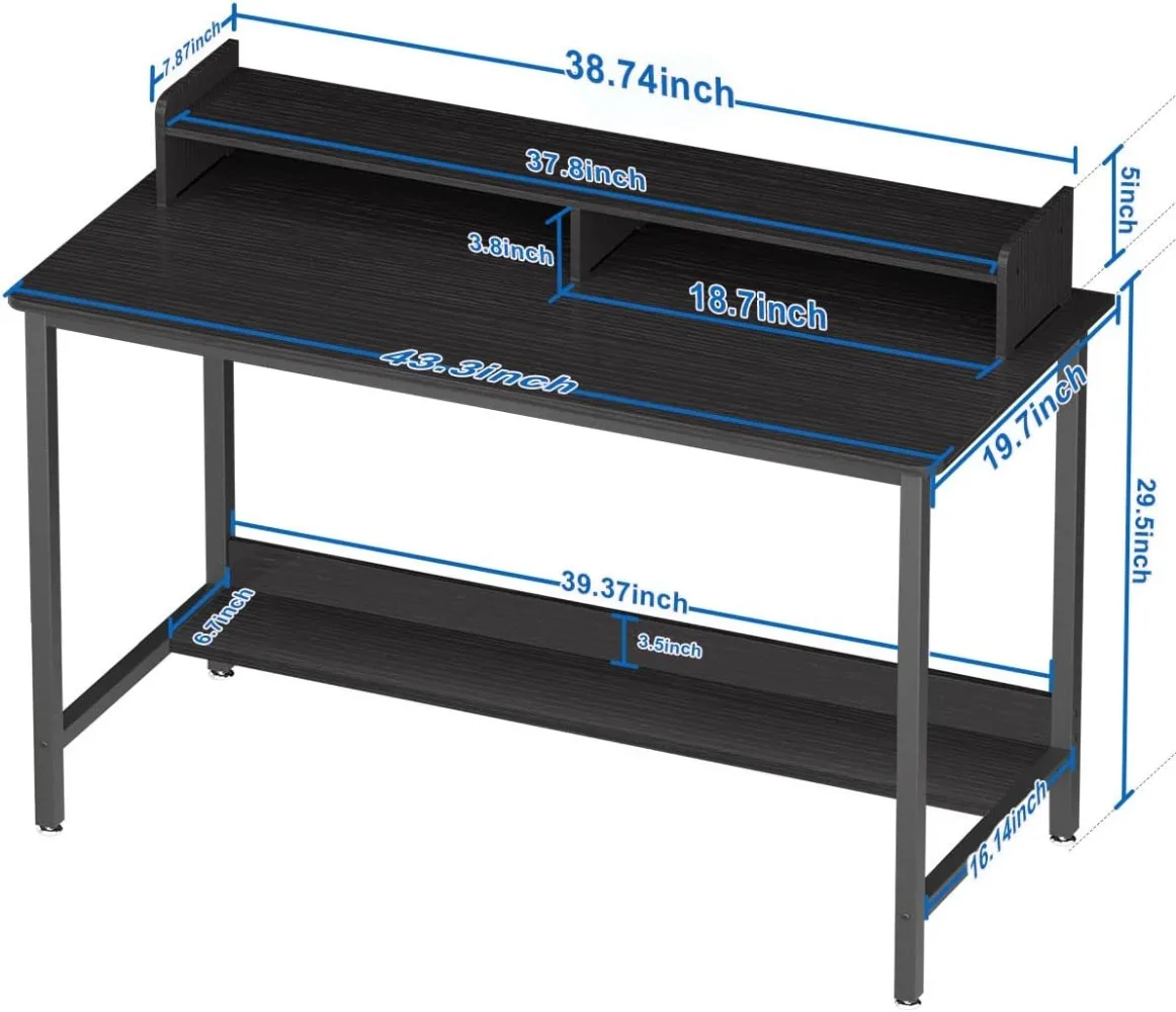 WOODYNThereBureau d'ordinateur avec étagères, bureau d'écriture de jeu de 43 pouces, table d'étude pour PC, poste de travail avec rangement pour le bureau à domicile