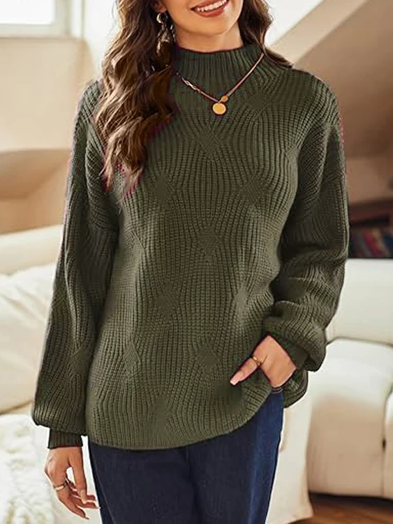 

A plus-size, warm, comfortable, solid-color sweater with a three-dimensional neckline.