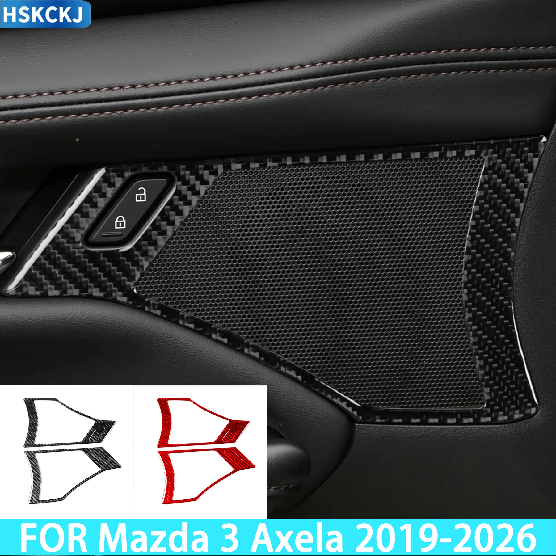 

FOR Mazda 3 Axela 2019-2026 Car Front Door Audio Speaker Door Lock Button Frame Panel Carbon Fiber Interior Accessories Sticker