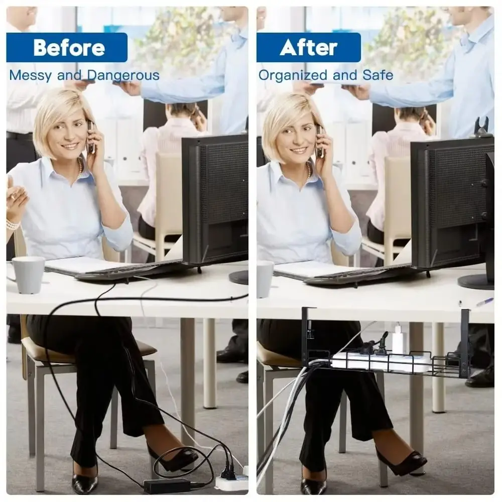 

Стеллаж для хранения под столом без перфорации, компактный прочный металлический лоток для прокладки кабелей, подвесная полка, регулируемые зажимы