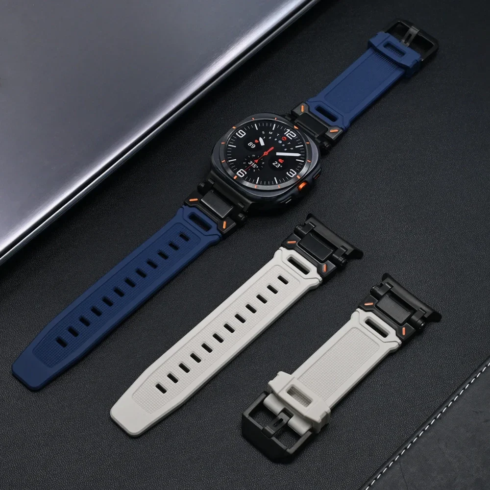 Pulseira de silicone para Samsung Galaxy Watch, Sports Metal Band, sem lacunas curvo pulseira final, 47mm