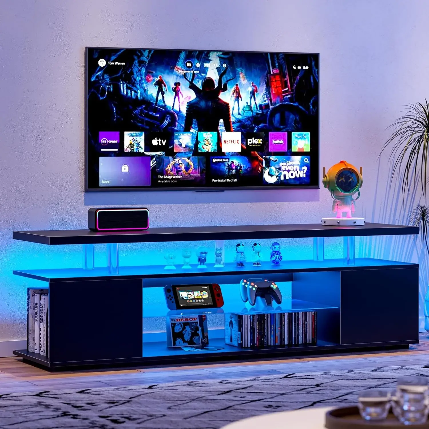 

TV Stand for 70 Inch TV Modern LED |Gaming Entertainment Center Media Storage TV Console Table with Large Side Cabinet for