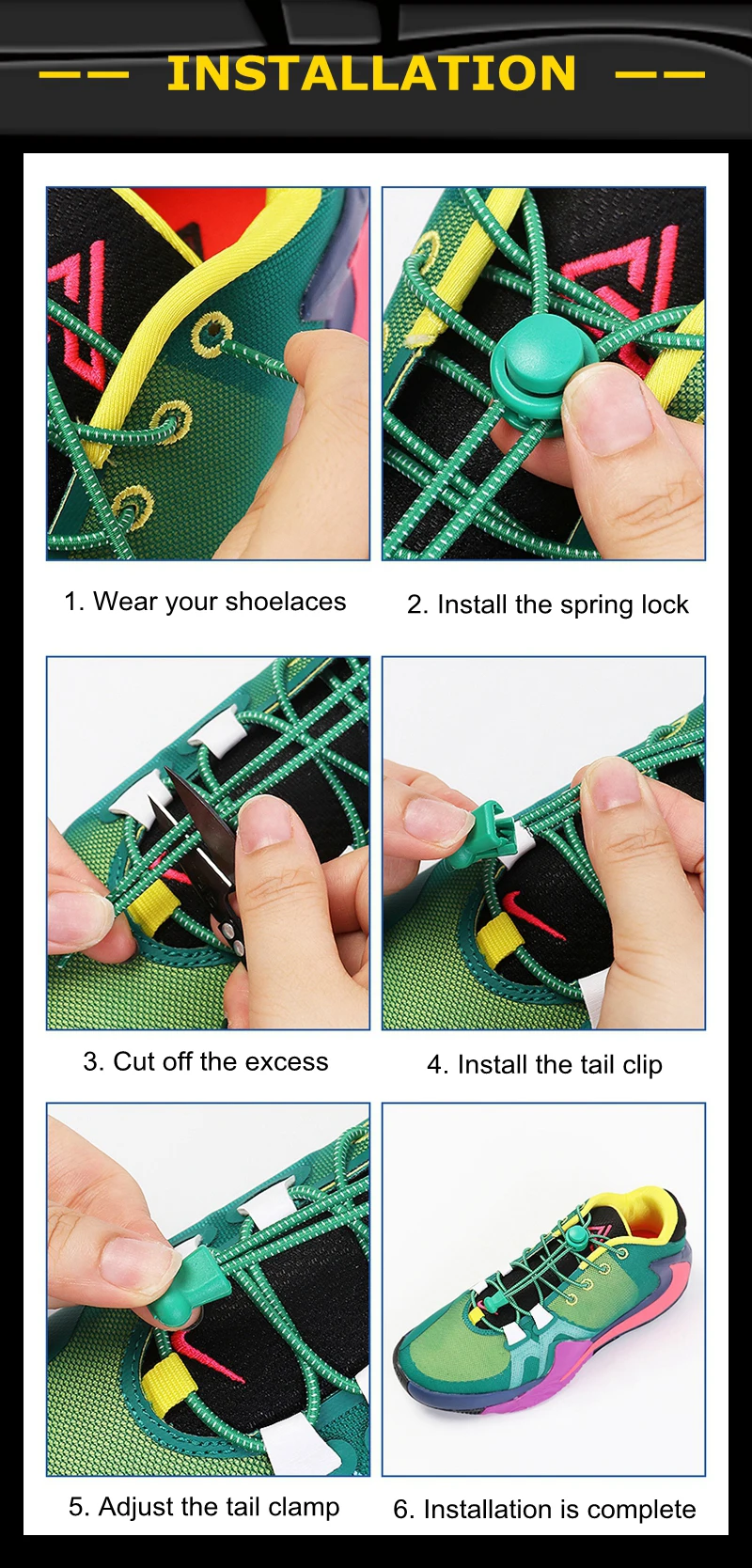 1 Paar Schnürsenkel ohne Binden, rund, Push The Spring Lock, sportliche elastische Schnürsenkel, geeignet für alle Schuhe, Lazy Laces, Schuhzubehör – Detail 8