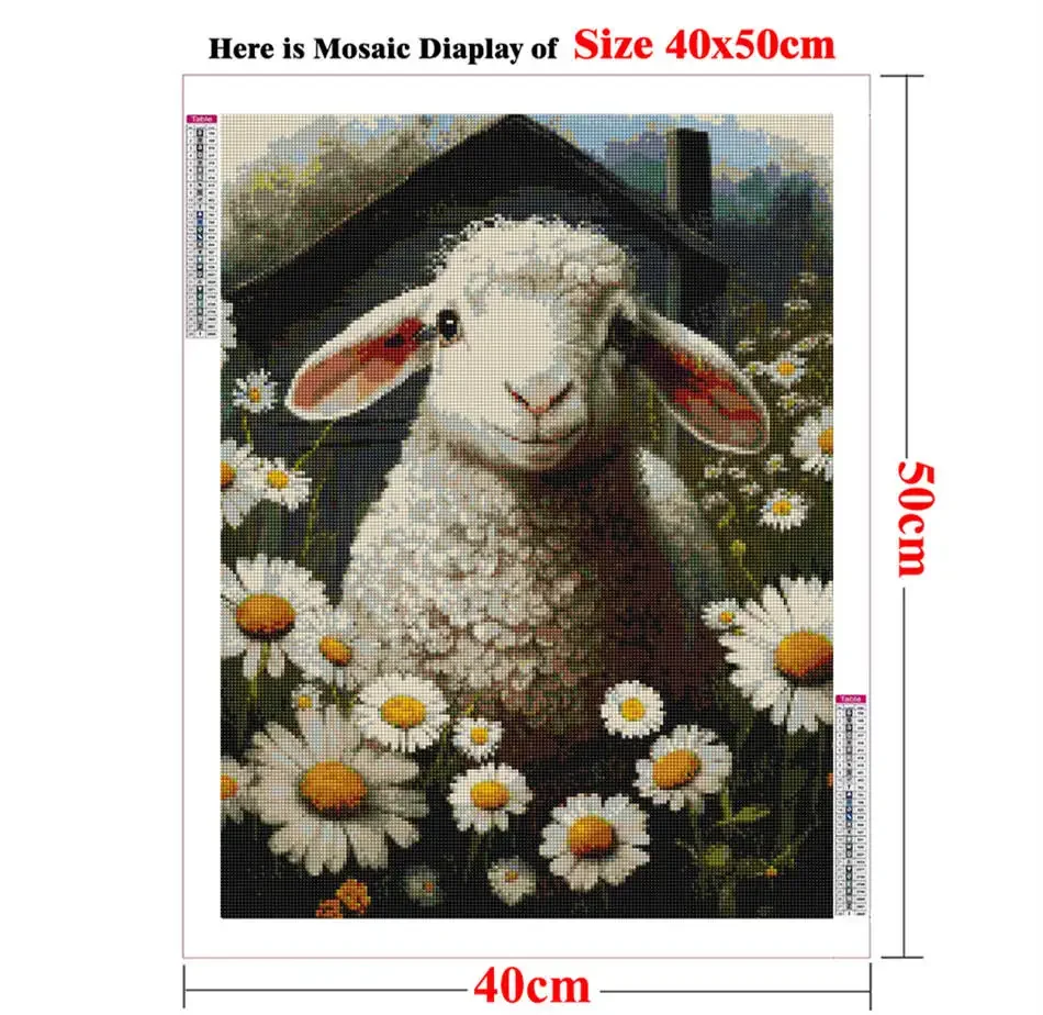 Baby Lamb Wall Art DIY Diamond Painting Full Square Round , White Sheep Nursery Theme , Goat ,Toddler Art ,Mosaic Cross Stitch