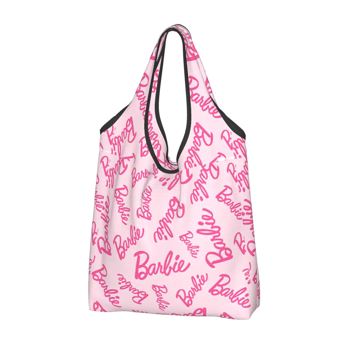 Custom Pink Barbies Doll Pattern Grocery Tote Shopping Bags Women Kawaii Shoulder Shopper Bags Big Capacity Handbags