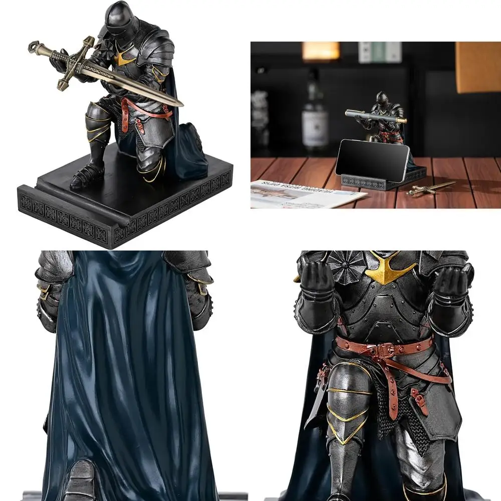 

Medieval Knight Desk Organizer with Phone Stand, Pen Holder, Letter Opener, and Bookends in Iron & Green