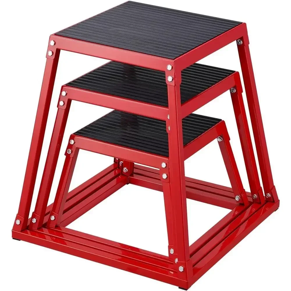 Set of 3 Plyometric Jump Boxes: 12, 18, 24 Inch Exercise Platforms for Home Gym Strength and Agility Training