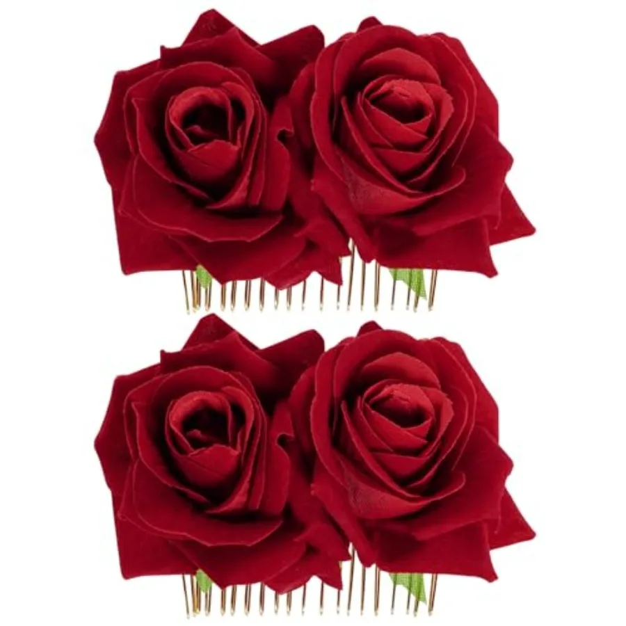 

2 Pack Rose Flower Hair Clip Comb Wedding Floral Clips Hairpin Mexican Hair Accessories for Woman Girl Halloween Valentines Mot