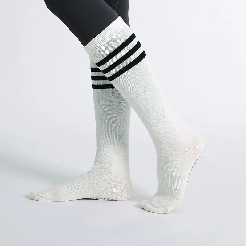 Autumn Winter Women Yoga Socks Striped Cotton Fitness Breathable Pilates Socks Middle Tube Non-Slip Gym Dance Ballet Grip Socks