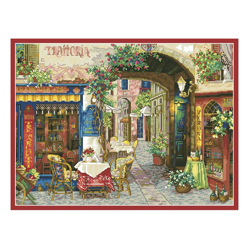 

Verona Cafe White Cross Stitch Kits Unprinted Canvas Embroidery Needlework Sets 11CT 14CT Diy Handmade Home Decoration Paintings