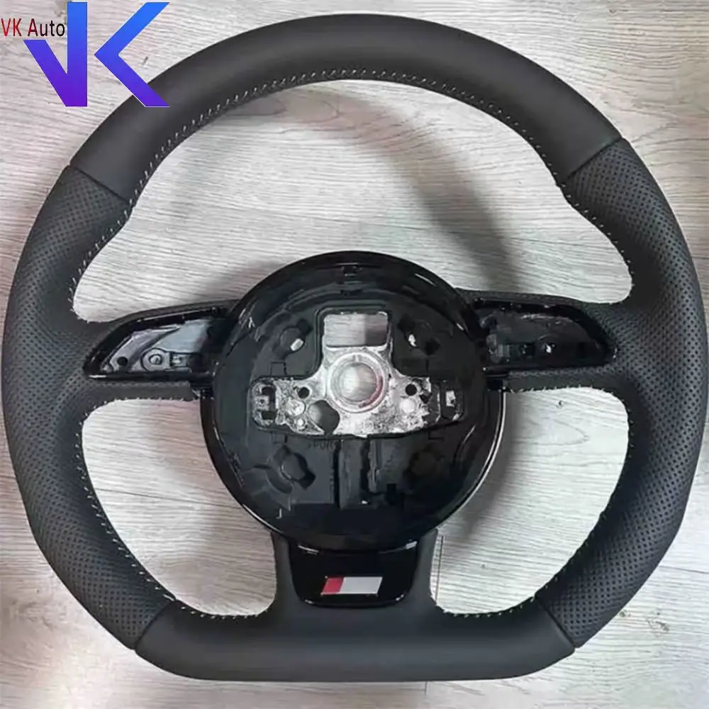 

For Audi A3 8V A4 B8 RS/S/Sline Logo Assembly White Stitching Half Perfotaed Leather Steering Wheel with Key Frame Assembly