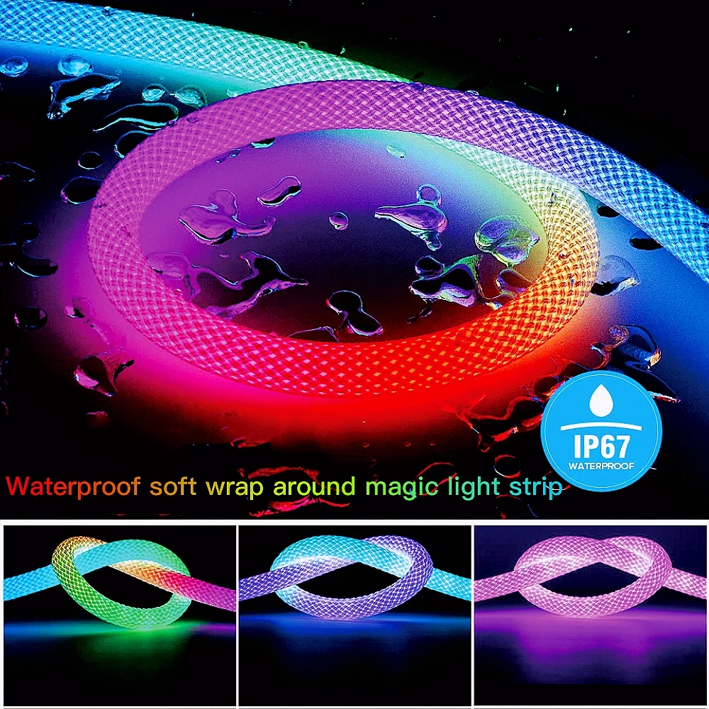 WS2812B LED Light Strip Mesh Neon Light 360 Degree Round Flexible IP67 Waterproof DC5V Smart RGB IC Addressable Pixel Music