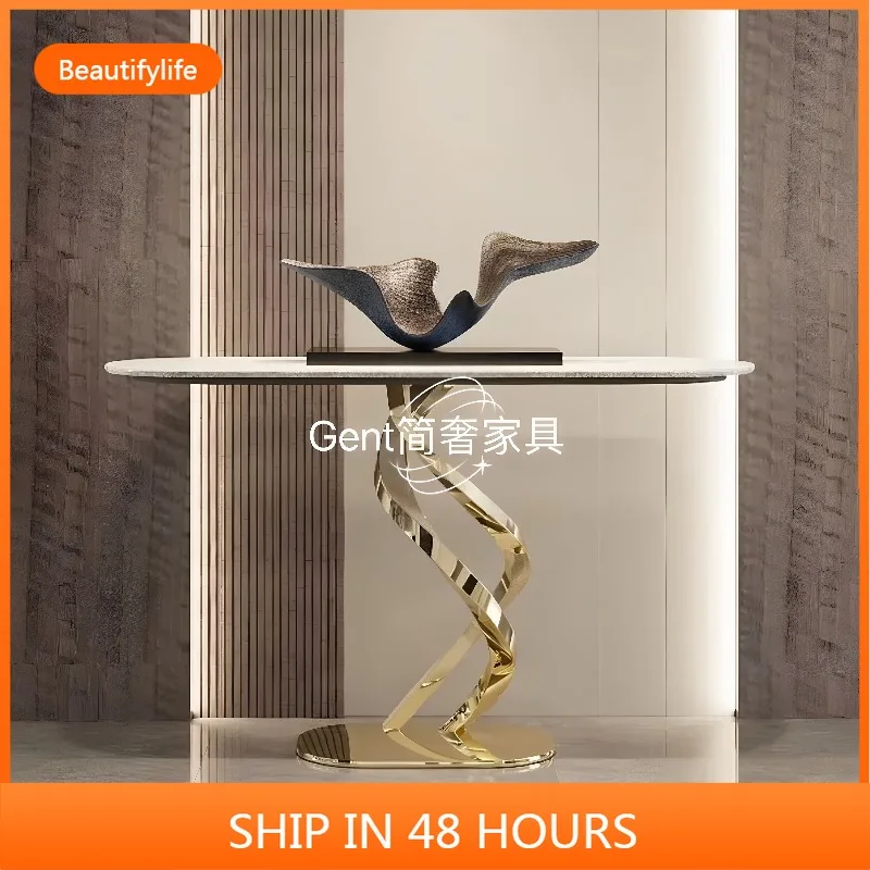 

Light luxury stone stainless steel entrance table Modern simple entrance table
