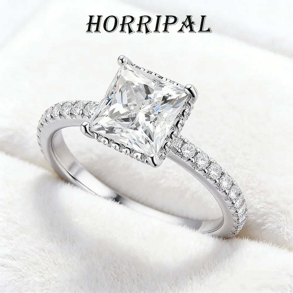 

HORRIPAL 2.6CT Princess Cut Moissanite Ring for Women Sterling Silver 925 GRA Certificate Wedding Engagement Shiny Fine Jewerly