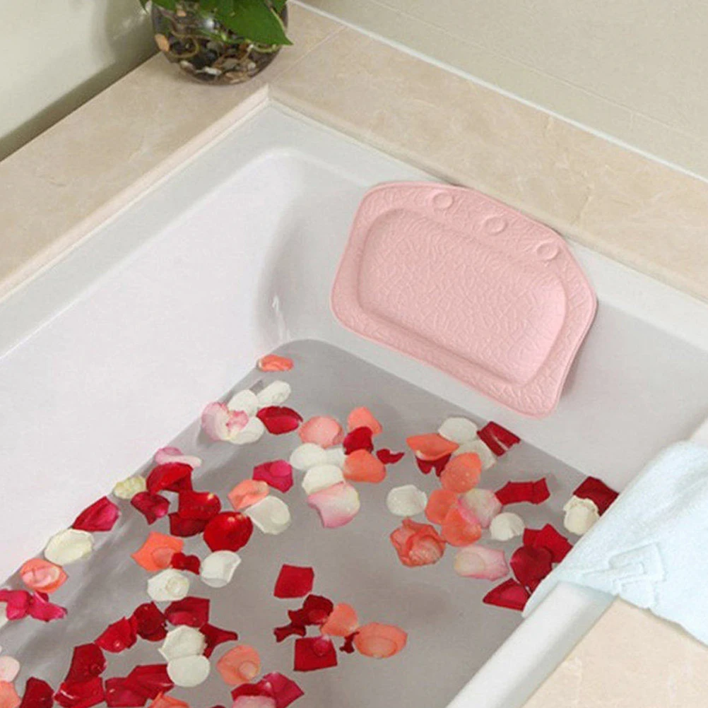 

PVC Bath Pillow Pink Waterproof Cushion 3 Strong Suction Cups Soft Slip Resistant Bath Cushion Spa Headrest Spa Headrest