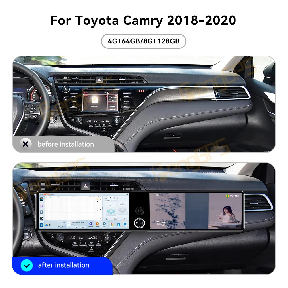 

Dual Screen 12.3" Android 13 CarPlay Car Radio For Toyota Camry 2018-2020 Touch Screen Multimedia Player Navigation Head Unit
